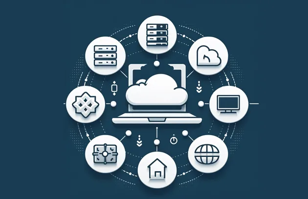 Ein modernes API-Ökosystem, visualisiert mit miteinander verbundenen Systemen (ERP, CRM, Automatisierung), die über strukturierte Datenflüsse und API-Knoten gekoppelt sind. Klare Enterprise-Dashboard-Ästhetik, minimalistisches Design im Schweizer Stil, neutrale Farben, hochwertige Technologie-Illustration, ohne Personen.